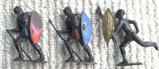 3 J Hill Vintage Lead Metal Africans Indians With Spears And Shields