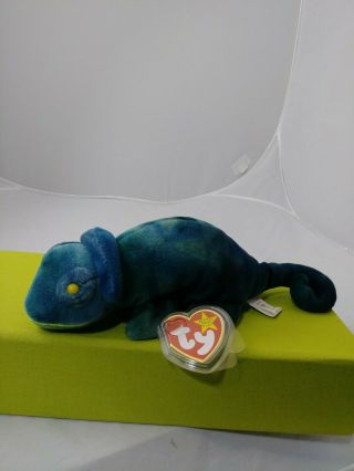 Ty Beanie Baby Rainbow The Blue Chameleon 1997 Retired No Tongue Version
