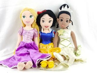Disney Store 18 " Disney Princess Plush Rag Doll Set,  Tiana,  Snow White,  Rapunzel