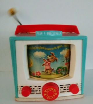 1964 Fisher Price 196 Double Screen Peek A Boo Tv Music Box Toy Hey Diddle