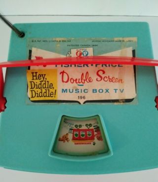 1964 Fisher Price 196 DOUBLE SCREEN Peek a Boo TV Music Box Toy Hey Diddle 6