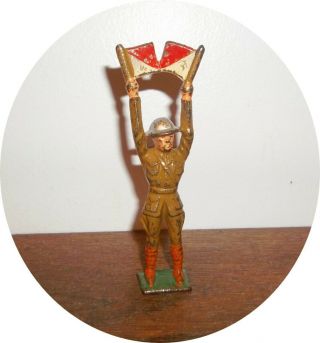 Soldier Standing With Signal Flags Cast Grey Iron Barclay