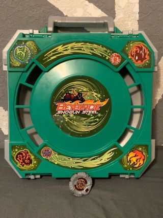 Hasbro Beyblade Shogun Steel Travel Battle Arena Stadium Case Green W/ 1 Spinner