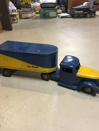 Vintage 1940s Pressed Steel Structo Toys Hi Way Transport Trailer Truck