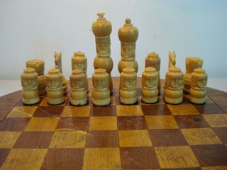 32 Piece Chess Set Hand Carved Of Vegetable Ivory