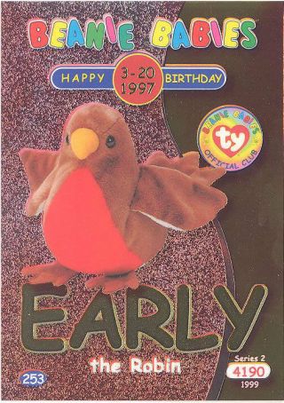 Ty Beanie Babies Bboc Card - Series 2 Birthday (gold) - Early The Robin - Nm/m
