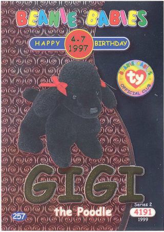 Ty Beanie Babies Bboc Card - Series 2 Birthday (gold) - Gigi The Poodle - Nm/m