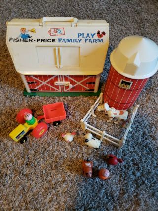Vintage Fisher Price Little People Family Farm With Animals Barn & Silo