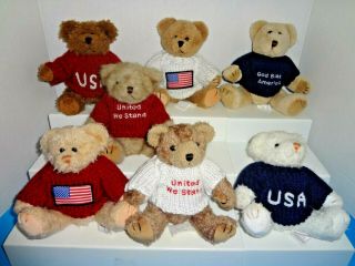 7 Usa Flag Chrisha Playful Plush Small Teddy Bears In Patriotic Sweaters 1998