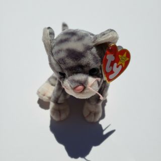 Ty Beanie Babies Silver Gray Striped Tabby Cat Retired Beanie Baby Plush Toy Pe