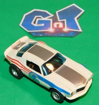 Aurora Afx Tomy Chevy Camaro Blue White Red 6 Slot Car Ho Running Chassis