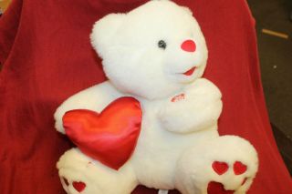 Goffa Valentine Talking White Teddy Bear Stuffed Plush Red Heart 12 " Tags Attach