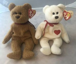 Ty Beanie Baby Valentino Brown Nose Pvc Curly Bear Brown Nose Tag Errors 1993