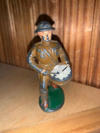 Rare Cast Iron Wwii Vintage Barclay Manoil Lead Toy Soldier Drummer Long Stride.