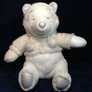 Disney Store Winnie The Pooh Snowflake Pals 12” Plush White Teddy Bear Sparkle