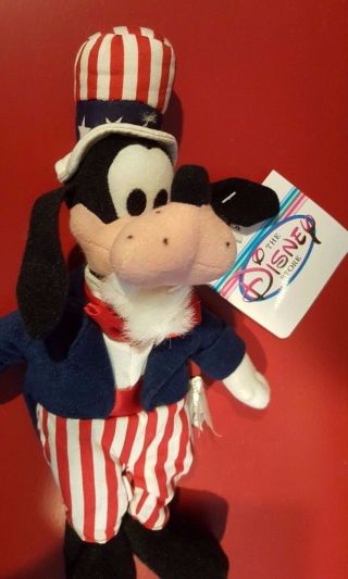 A Disney 8 " Uncle Sam Goofy Mini Bean Bag Beanie Nwt Stars & Stripes Americana