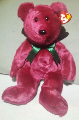 1st Generation Ty Beanie Buddy Cranberry Teddy Bear ☆☆ ☆☆ Retired ☆☆