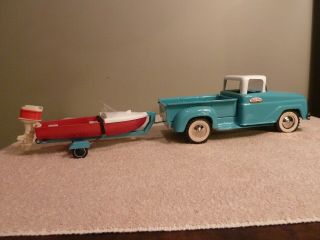 Tonka Custom Restore 1959? Step Side Pickup With Boat And Trailer Pressed Steel