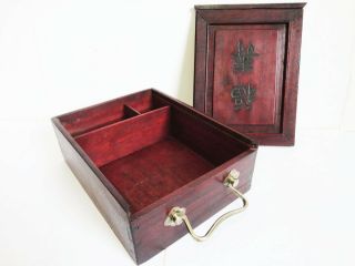 Vintage Wood Mah Jong Set Box / Case With Brass Handle For Bone & Bamboo Set
