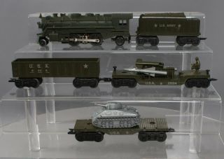 Marx O Gauge Postwar S Army Steam Locomotive & Freight Cars: 666,  2236,  2824,  Fl