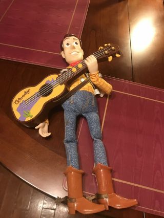 1999 Disney Pixar Toy Story 2 Woody 17” Doll With Guitar Makes Strumming Sound