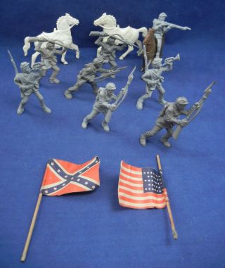 Lido Civil War Confederates 8 In All 5 Poses 3 Horses 2 Flags L4