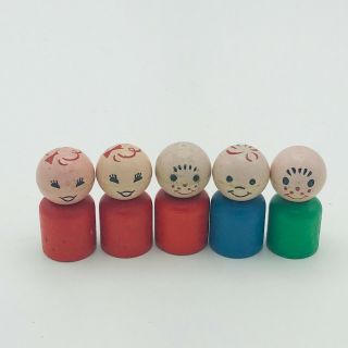 Vintage Fisher Price Little People All Wood Straight Short Collectible