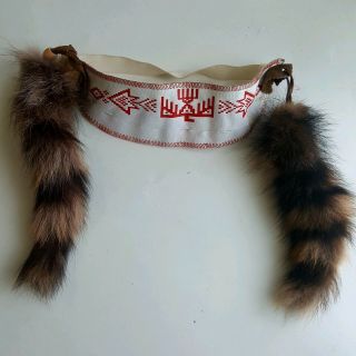 Made By The Cherokees Qualla Reservation Indians Headband Racoon Tails Halloween