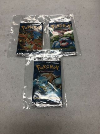 3 Each 1999 Pokemon Base Set Booster Packs Unweighed