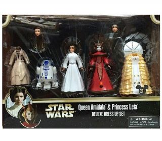 Star Wars Queen Amidala & Princess Leia Figures Deluxe Dress Up Set Disney Parks