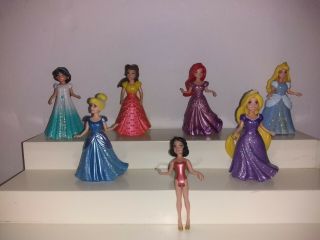 7 Dolls Disney Princesses Cinderella Rapunzel Jasmine Belle Ariel Magiclip Dolls