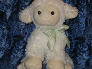 Hobby Lobby Plush Baby White Lamb Sheep Gingham Green Bow 11 " Toy Stuffed Animal