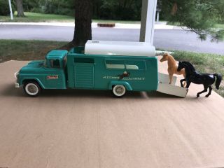 1950’s Buddy L Turquoise Riding Academy Horse Transport Truck/ With Horses