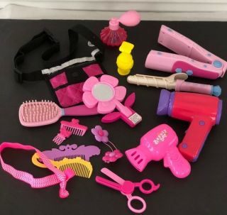Girls Hair Salon 15 Pc Set Pretend Play Blow Dryer Curler Mirror Flat Iron Toy