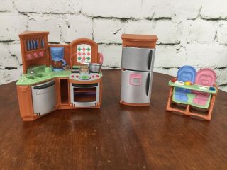Fisher Price Loving Family Dollhouse Kitchen Stove Refrigerator Twins High Chair