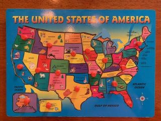 Usa Map Wooden Puzzle With State Capitals And Pegs