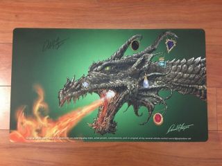 Green Dragon With Mox Playmat Signed By Dan Frazier Mtg