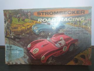 Vintage Strombecker Road Racing Slot Car Set Boxed Usa Early 60s Complete