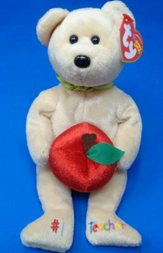 Ty Store Exclusive Beanie Baby 1 Teacher Bear With Apple Plush 2005 Mwmts