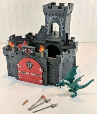 Playmobil 5979 Dragon Castle W/ Green Dragon Incomplete Medieval Torches Keep