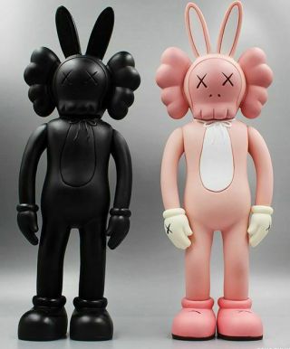 12 " Originalfake Bff Kaws Accomplice Black/pink Rabbit Bunny Vinyl Figures Set