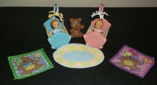 Fisher Price Loving Family Twin Time Baby Boy & Baby Girl With Cradles
