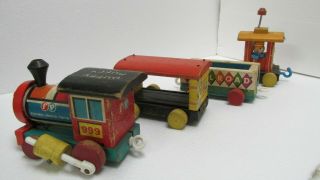Vintage 1963 Fisher Price Huffy Puffy 4 Car Wooden Pull Toy Train 999 T2897