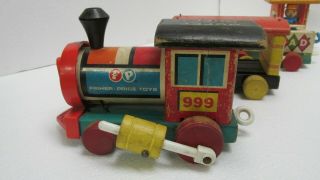 Vintage 1963 Fisher Price Huffy Puffy 4 Car Wooden Pull Toy Train 999 t2897 2
