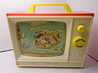Vintage 1966 Fisher Price Toys Giant Screen Music Box Tv Two Tunes Tv 114