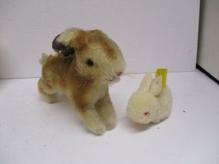 Vintage Steiff Pom Pom Rabbit W/button & Tag & Running Rabbit (hoppy?)