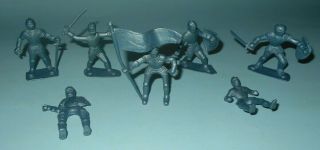 1950 - 60s Marx Medieval Castle Play Set 54mm Knights In Metallic Blue Plastic