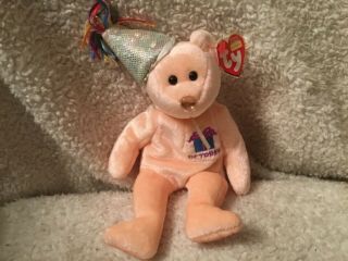 Ty Beanie Baby October Happy Birthday Bear Party Hat Stuffed Animal Toy Mwmts