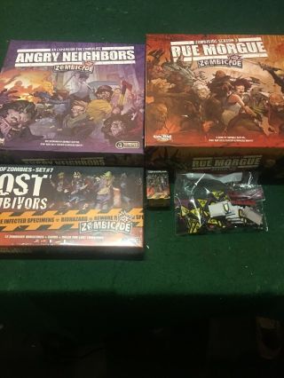 Zombicide Rue Morgue,  Angry Neighbors,  Lost Zombivors,  Team Deck Cmon