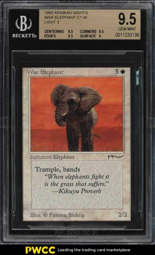 1993 Magic The Gathering Arabian Nights War Elephant C1 W Light 3 Bgs 9.  5 (pwcc)